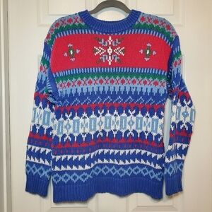 Vintage Neil Martin Mens Sweater Blue Red Medium Holiday